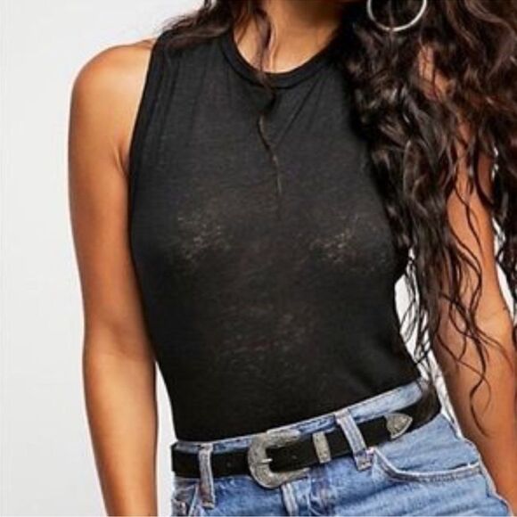 Free People Intimately All the Time Linen Blend Black Tank Top Sleeveless Shirt - Picture 1 of 12
